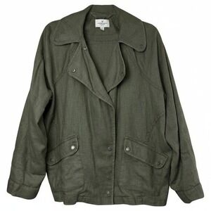 AMERICAN EAGLE Slouchy Spring Moto‎ Jacket Snap Front Pockets Size L Olive Green